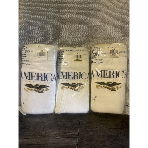 3 Vintage PERRY ELLIS America 9 Pair Full Rise Fly Front Briefs Size 40 1992 USA - Picture 1 of 4